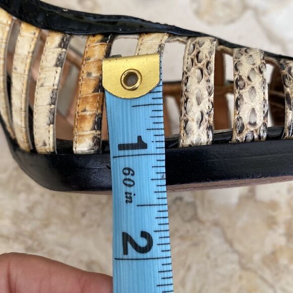 Arturo Chiang Peep Toe Snakeskin Embossed Leather Heels - Picture 9 of 13